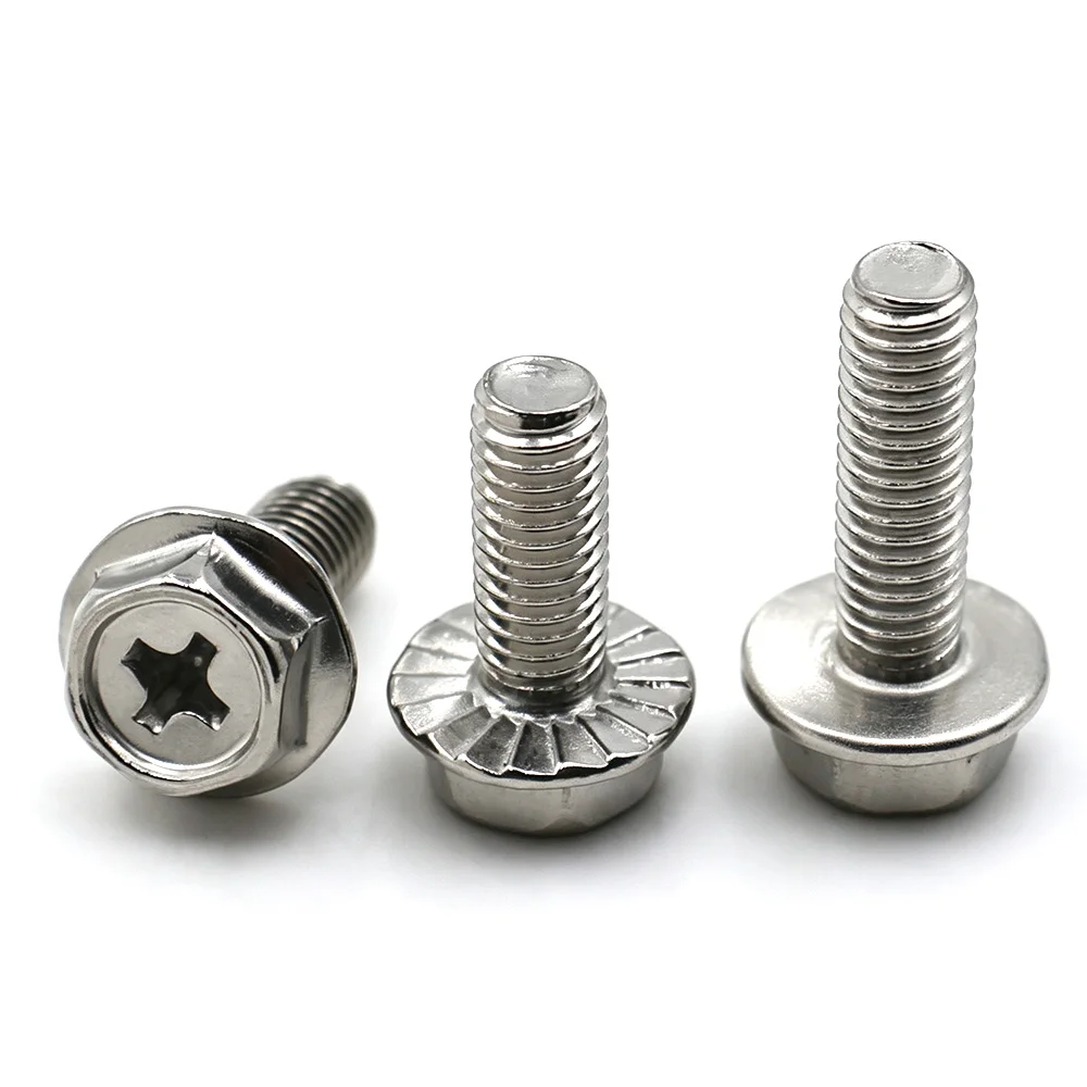 5~30pcs 304 Stainless Steel Cross Phillips Hex Flange Bolts Serrated Non-Serrated Non-Slip Washer Head Screws M3 M4 M5 M6 M8