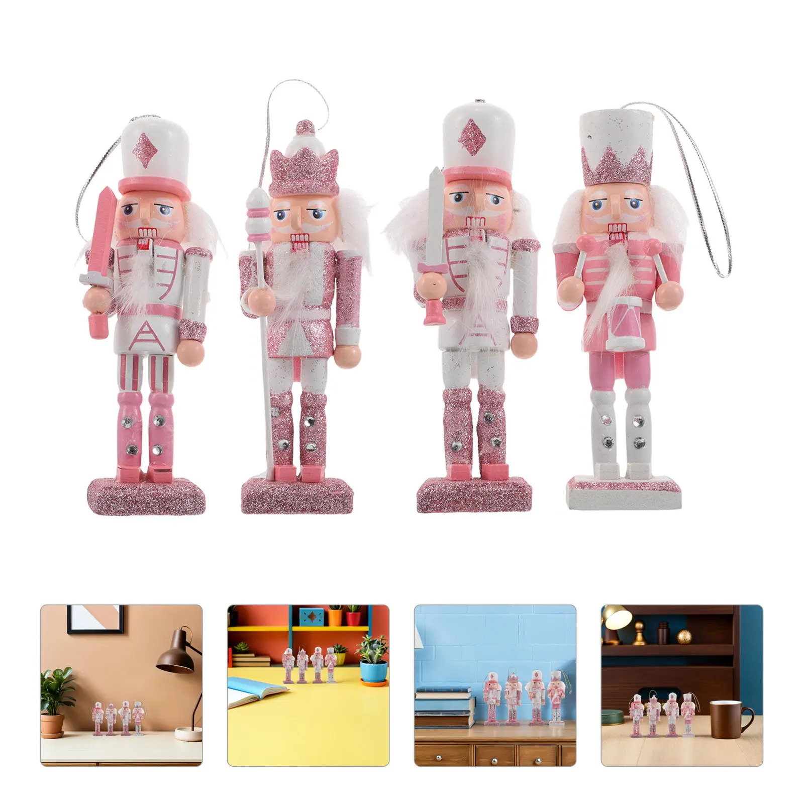 4Pcs Warm Color Palette Nutcracker Soldier Christmas Decoration Xmas Table Centerpiece Nutcracker Puppet Soldiers