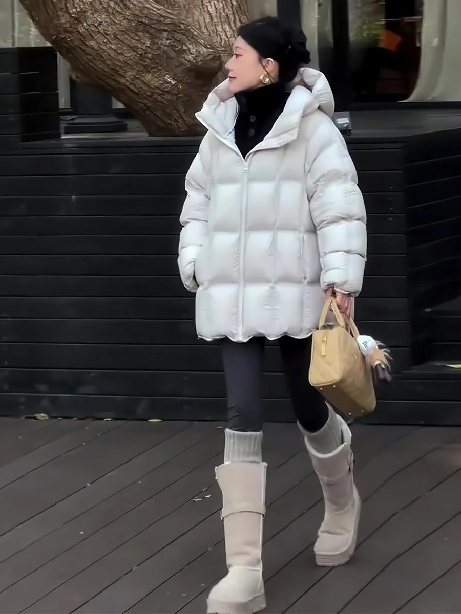Abrigo acolchado de plumón Du blanco resistente al frío para mujer Winter Faion Versátil pan abeja Jaet Commute Sle Zipper...