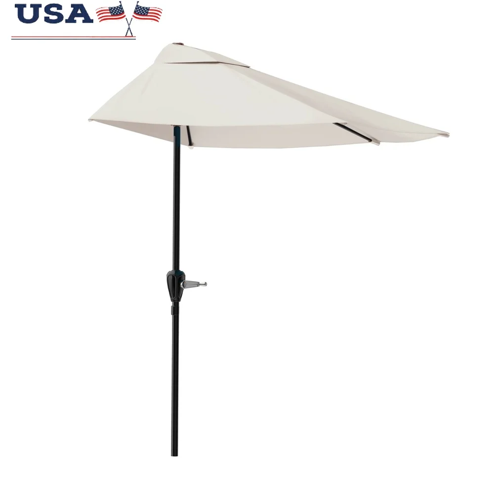 

9ft Half Patio Umbrella with Crank Handle Durable Vented Canopy Compact Design Balcony Porch Deck Outdoor Use