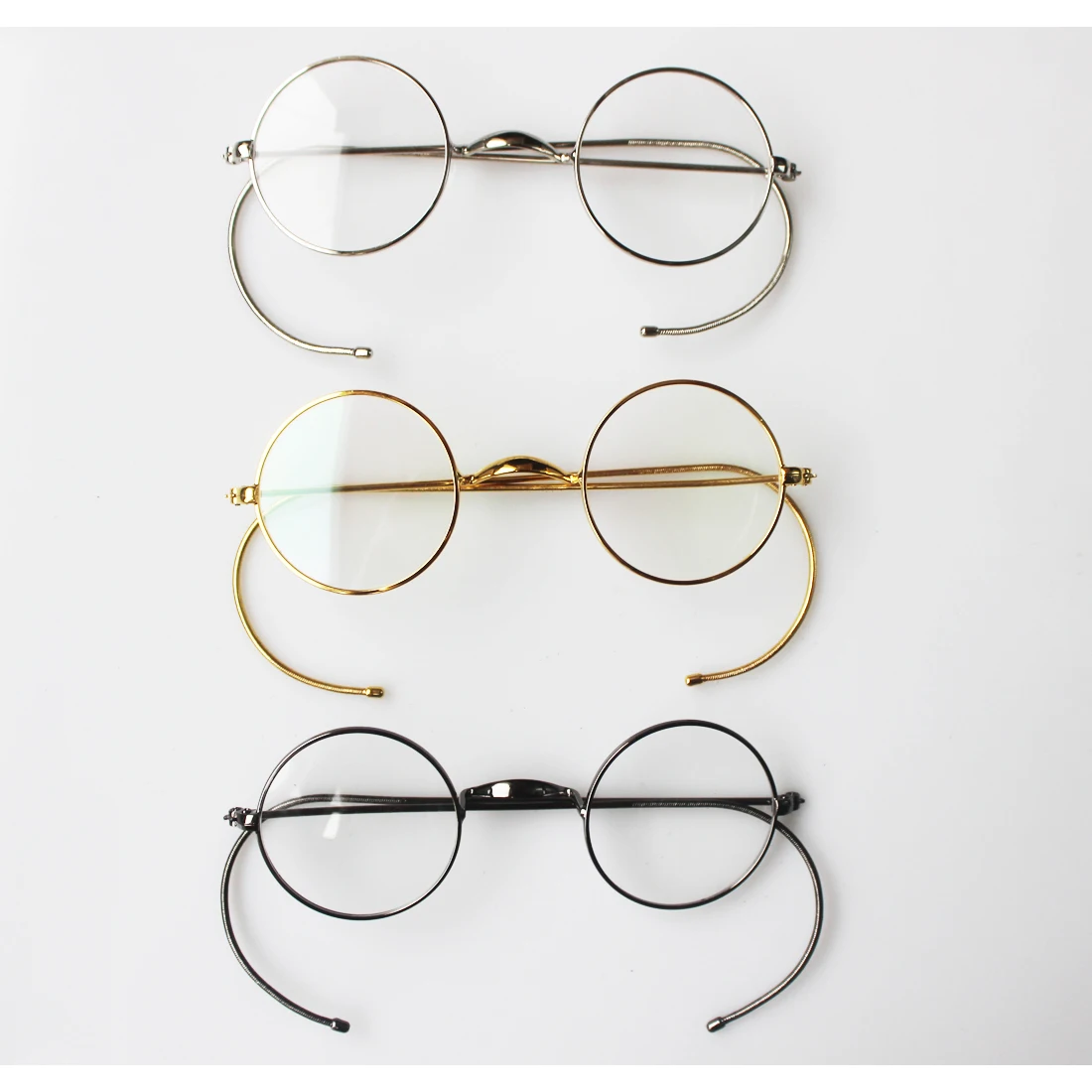 42mm Retro Circle Round Vintage Antique Wire Rimmed Glasses Optical Eyeglasses Frame with Cable Temple for Secure Fit Unisex