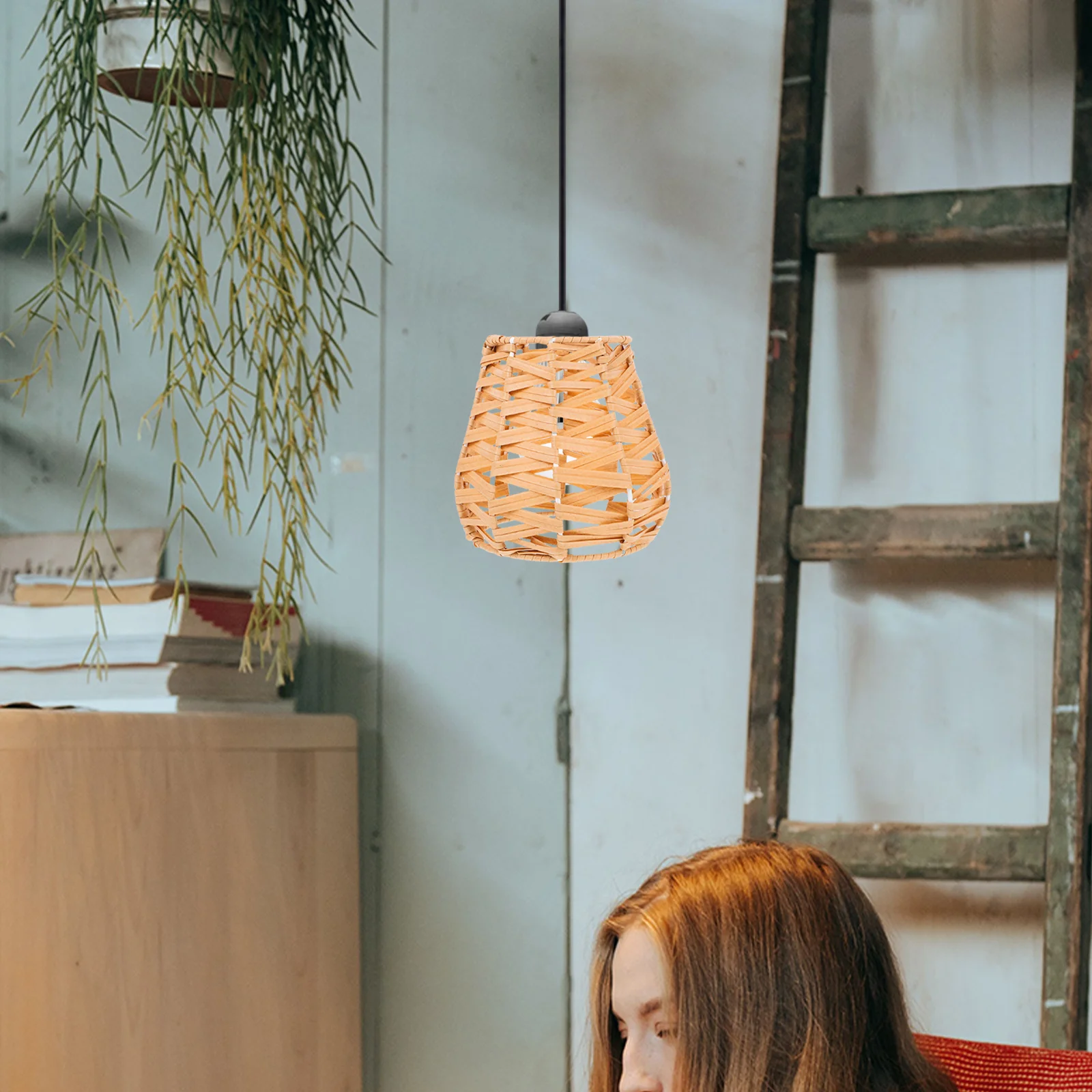 

Faux Rattan Woven Pendant Lamp Shade Rustic Ceiling Light for Farmhouse Dining Room Kitchen Island Bedroom Lamps Decor Vintage