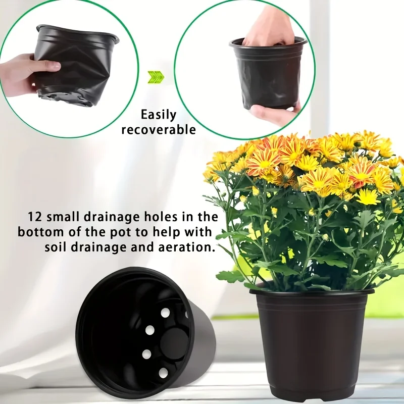 20pcs Large Soft Plant Seedling Pots Thickened Breathable Plastic Flower Nursery Pots For Promotes Growth Gardening Accessories