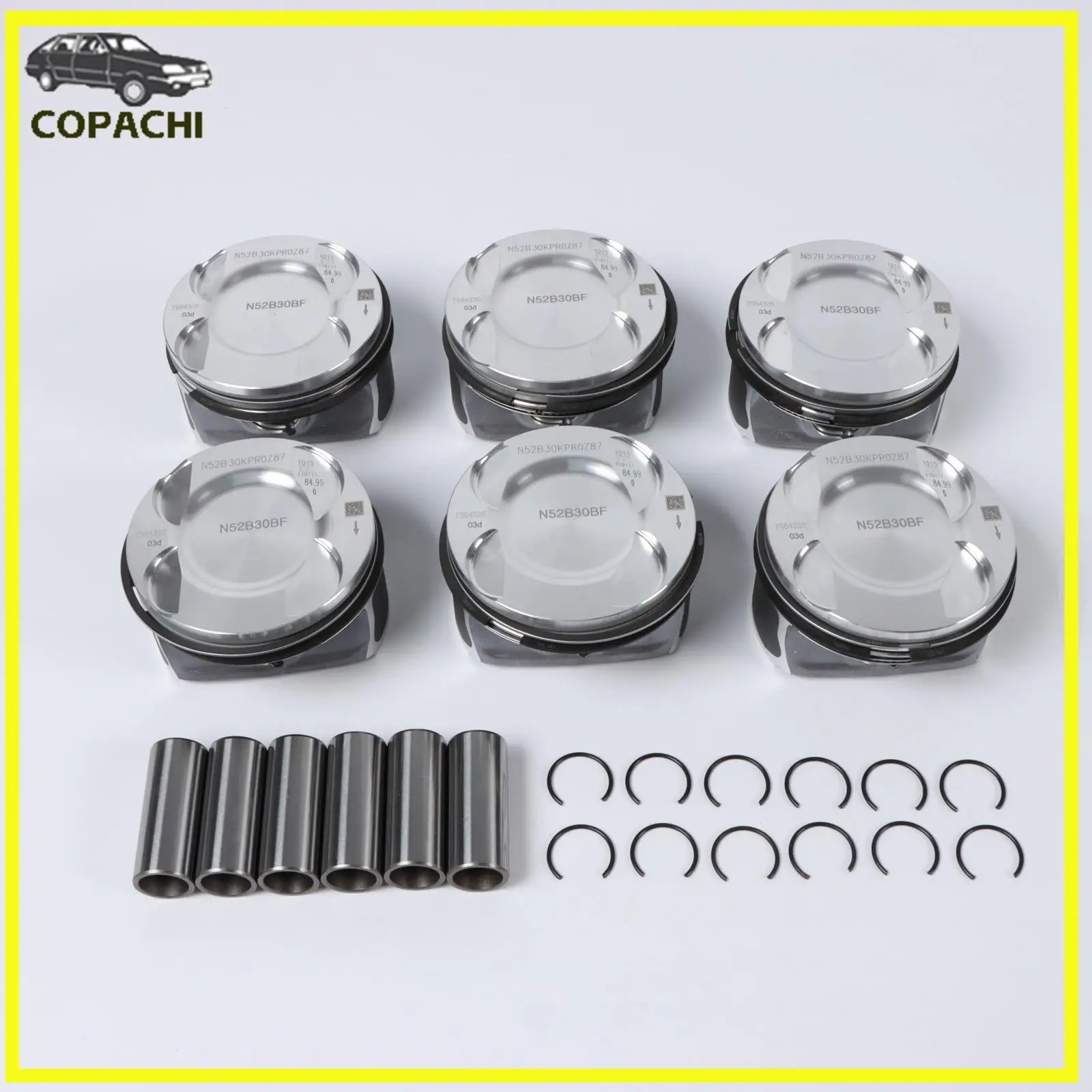 

6pcs Pistons&Rings Set 9.3:1 11257564335 For BMW E87 E90 E92 E60 130i 330i 530i N52B30 Engine Car Accessories Parts Replacement