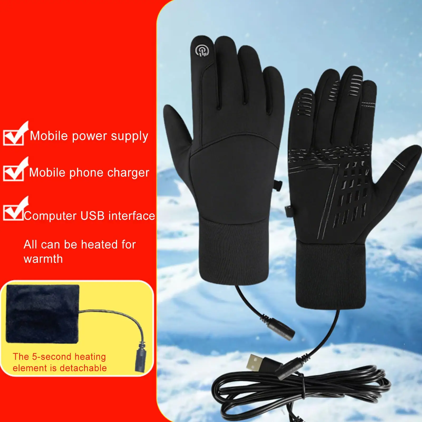 1 Paar USB-Heiz-Ladehandschuhe, Winter-Touchscreen-Schutz, warme Heizung, Radfahren, Fitness, Wandern, Outdoor, rutschfeste Handschuhe