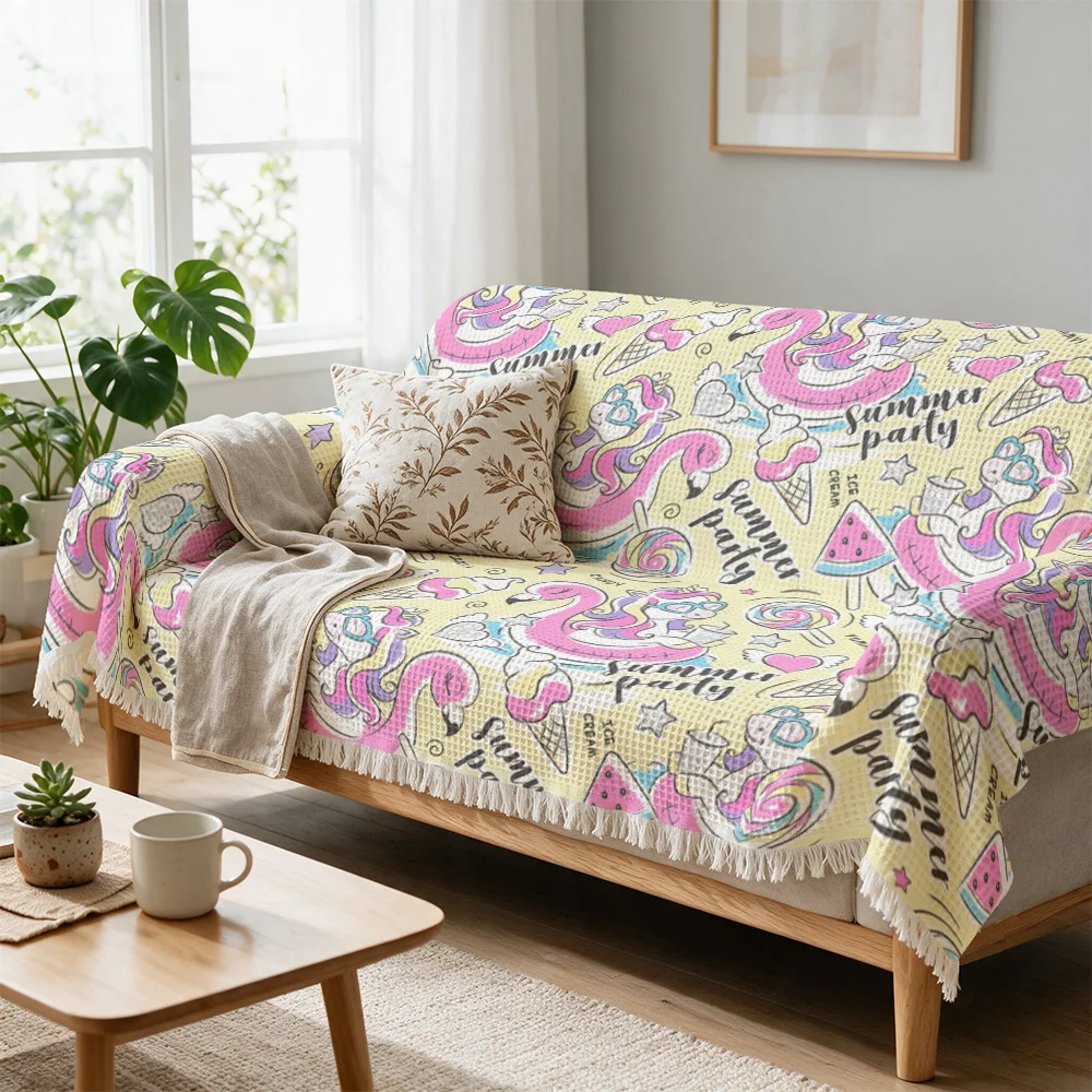 Bright Summer Party Throw Blanket Sofa Cover Couch Decor Boho Beach Chic Textile Knit Throw Set for Living Room Seasonal Decor
