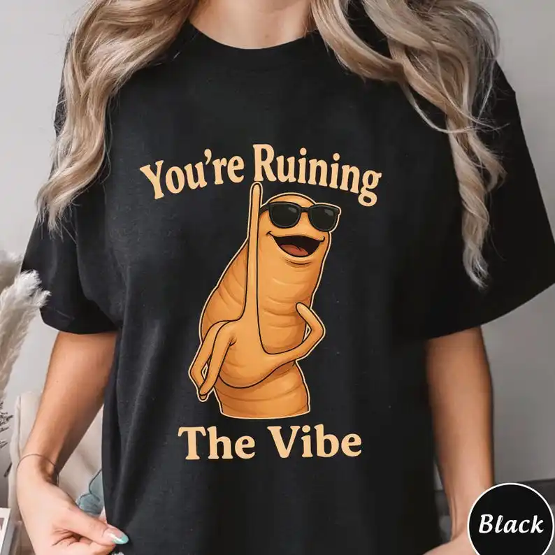 Worm You Re Ruining The Vibe Trending Unisex Tee Shirt Unique Gift Funny MemeCute Humorous Statement Weirdcore Short-sleev