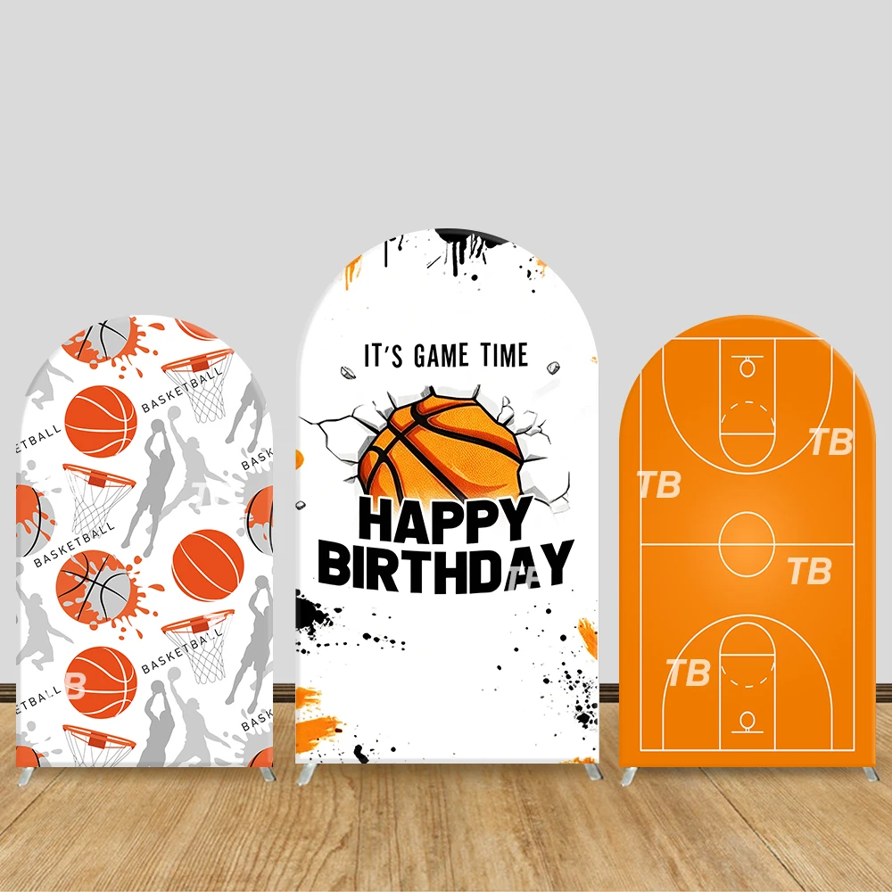 

Basketball Theme Happy Birthday Arch Backdrop Cover "It's Game Time" Court Decor Photo Booth Supplies