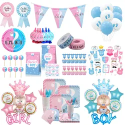 Boy Or Girl Gender Reveal Disposable Tableware Plate Cup Banner Balloons Baby Shower Gender Reveal Party Decorations