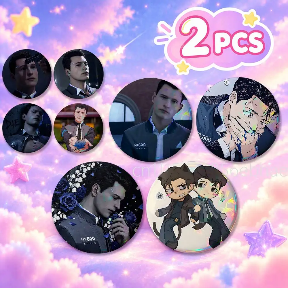 FOR Detroit Become Human Round Badge 2Pcs Button Pin Brooch Cosplay Prop Collection Souvenir Bag Ornament