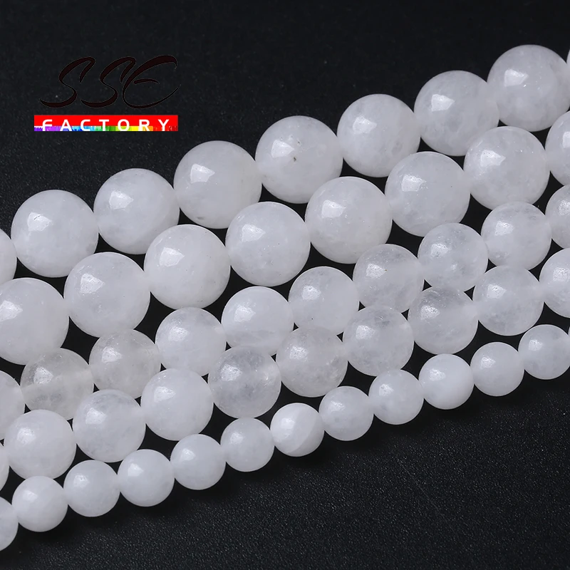 Natural White Snow Jades Stone Beads Round Loose Spacers Beads For Jewelry Making DIY Bracelet Necklace 4 6 8 10 12 14mm 15 Inch