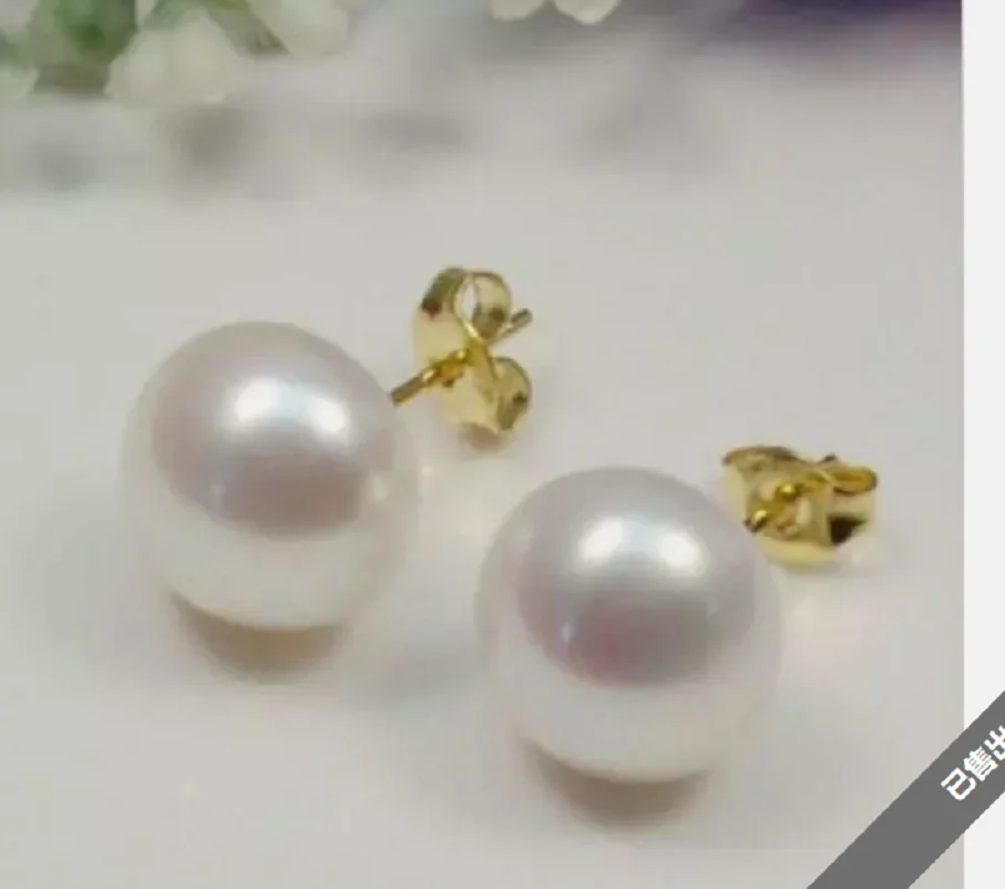 Real AAA+ natural 7-8mm white south sea pearl earrings 14k Gold stud earring