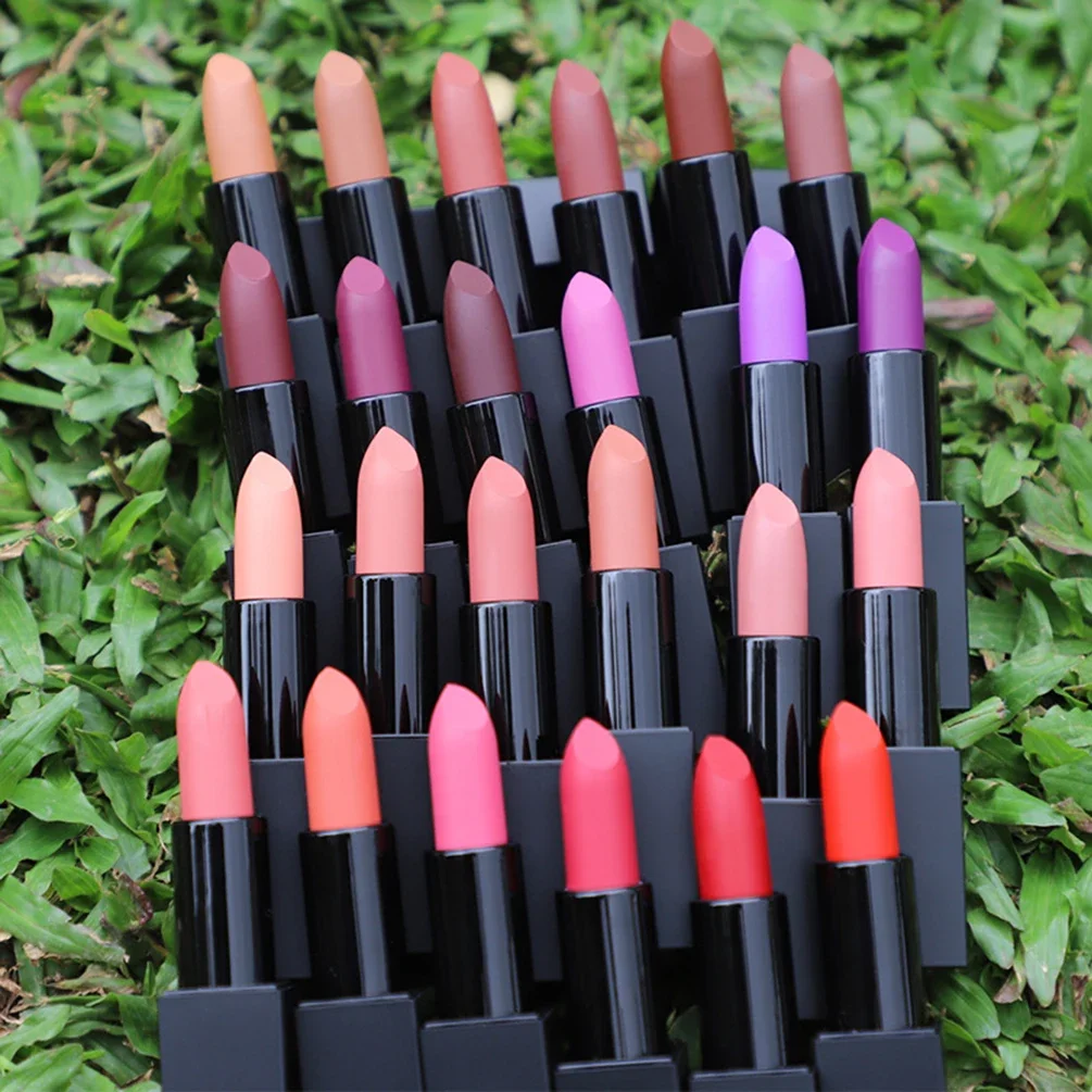 Private Label 24-color Square/round Tube Lipstick Custom Logo Waterproof Long Lasting Matte Sexy Red Lip Glaze Makeup Wholesale