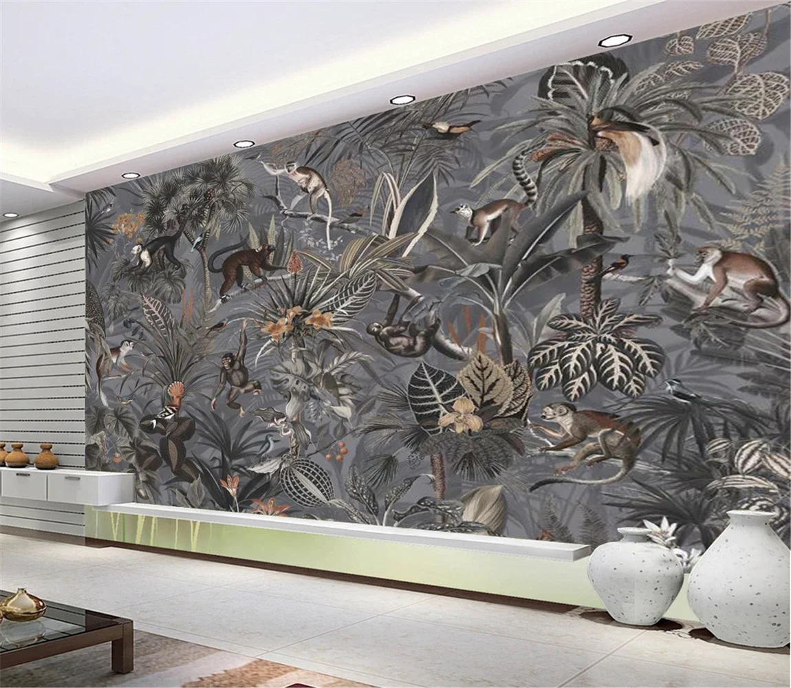 custom Southeast Asian Monkey Animal Plant wall paper living room decoration modern wallpaper art mural wall covering Stickers
