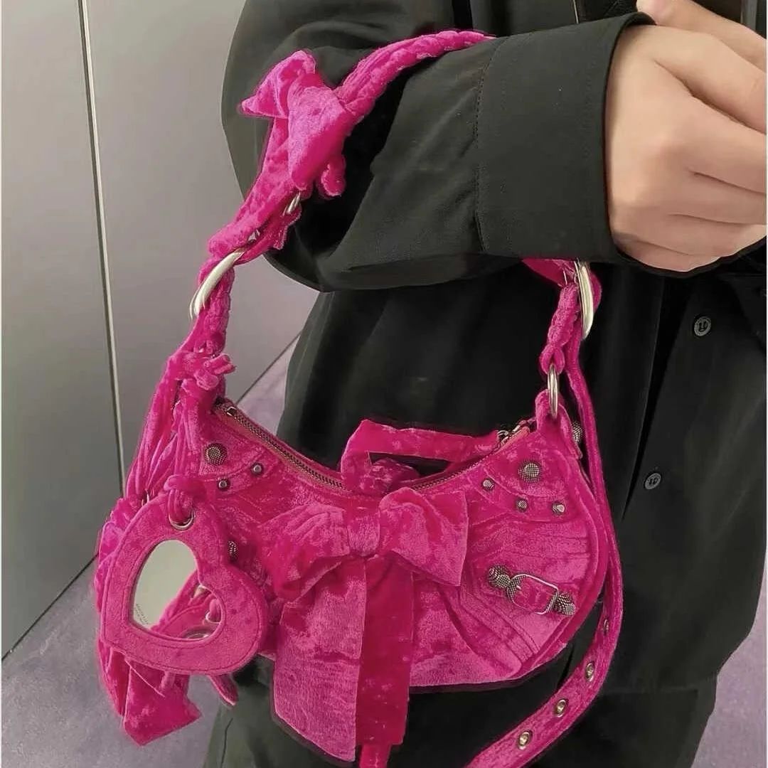 velvet-knot-motorcycle-bag-single-shoulder-crossbody-bag-for-women-new-autumn-winter-fashion-ladies-handbag