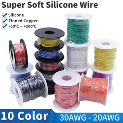 Super Soft Copper Wire 1 Roll Heat Resistant Flexible Silicone 30/28/26/24/22/20AWG Electric DIY Stranded Tinned Copper Cable