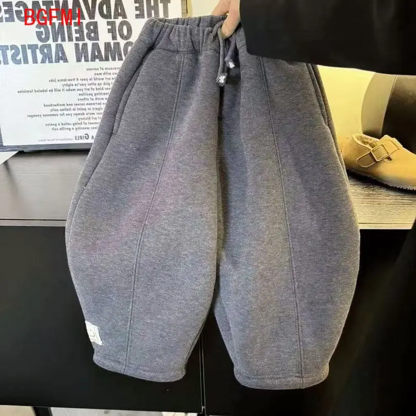 -15 ° C Boys Velvet Bent Knife Pants Warm Winter New Children's and Girls' Loose Casual Pants Thick Pants Baby Trousers 1-10Yrs