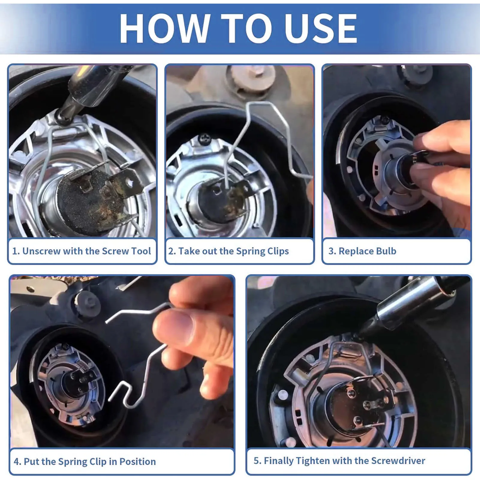 Car Bulb Clip Stainless Steel Scratch Resistant Headlight Retainer Spring Clip for H1 H3 H4 H7 Bulbs Car Bulb Clip