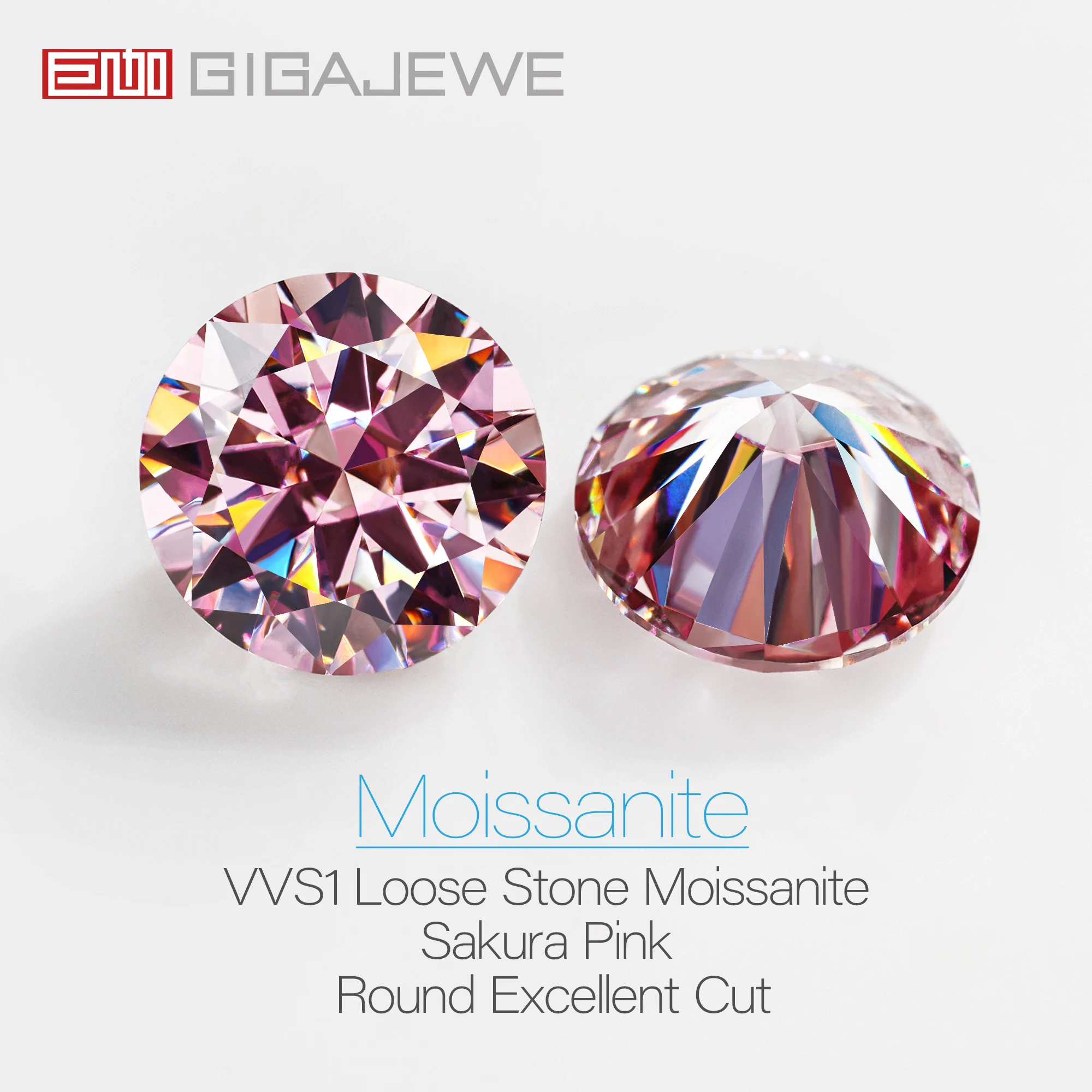 GIGAJEWE Moissanite Sakura Pink Color Round Cut FL-VVS1 PFL-remium Gems Loose Diamond Test Passed Gemstone For Jewelry Making