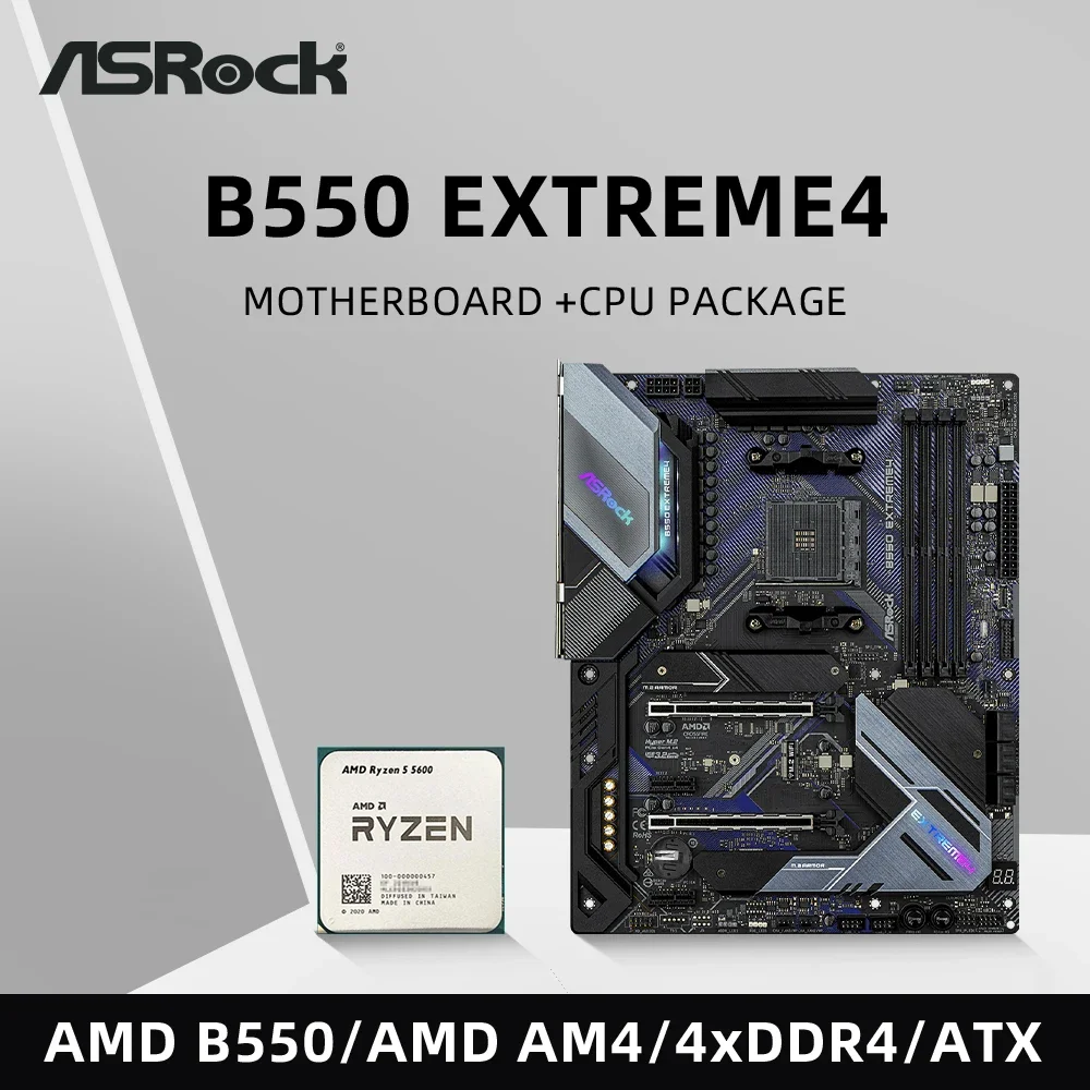 RoRuSASRock B550 EXTREME4 Motherboard Set Kit With Ryzen 5 5600 CPU 4xDDR4 4733MHz M.2 NVME HDMI AMD B550 ATX AM4 Mainboard