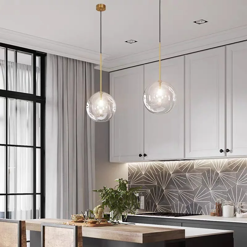 Nordic Modern Creative Transparent Glass Chandelier AC90-260V Single Head Ball Bedroom Dining Room  Living Room Small Chandelier