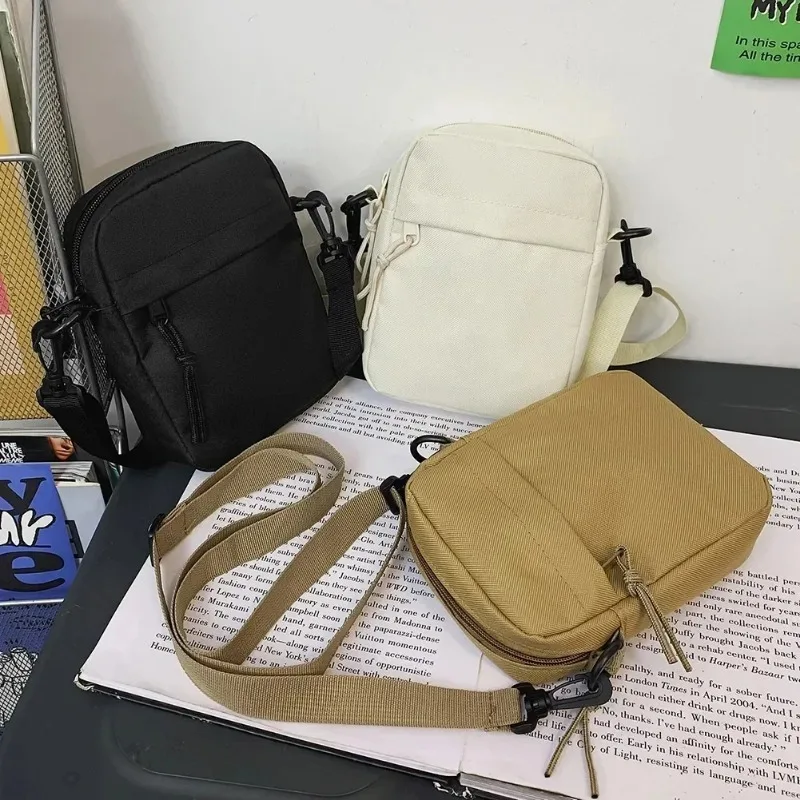 Torba damska crossbody z płótna, modna torebka na ramię, koreańska torba studencka na telefon w jednolitym kolorze, prosta torba shopper, portmonetka.