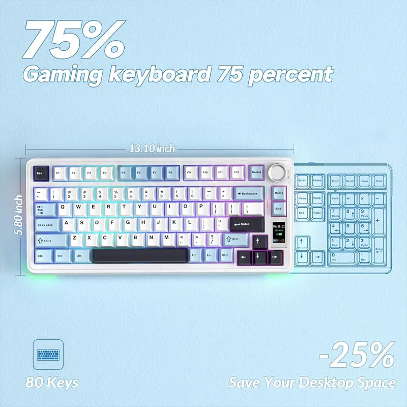 

Keyboard Gaming Office F75 Bluetooth Wired RGB PBT 75%/2.4G Wireless Layout Profile Gasket Pc Gaming Keyboard Home Furnishings