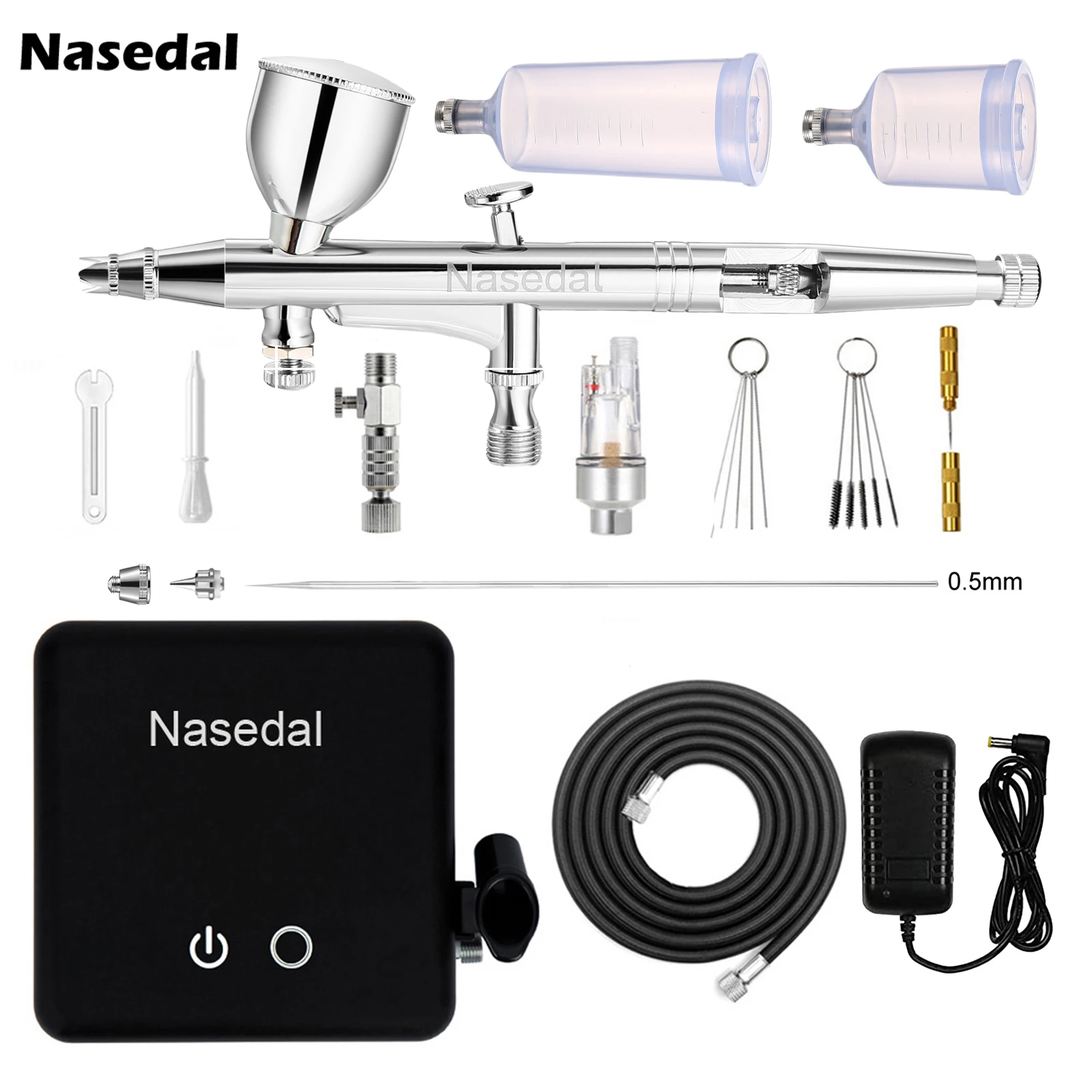 

Nasedal 0.3/0.5mm 36PSI Auto-Stop Double Action Airbrush Kit Updated Drop-in Nozzle for Military DIY Model Car Nail Art Cake