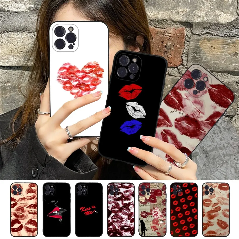 Sexy Girl red Lips Kiss Phone Case Silicone Soft for iphone 14 13 12 11 Pro Mini XS MAX 8 7 6 Plus X XS XR Cover