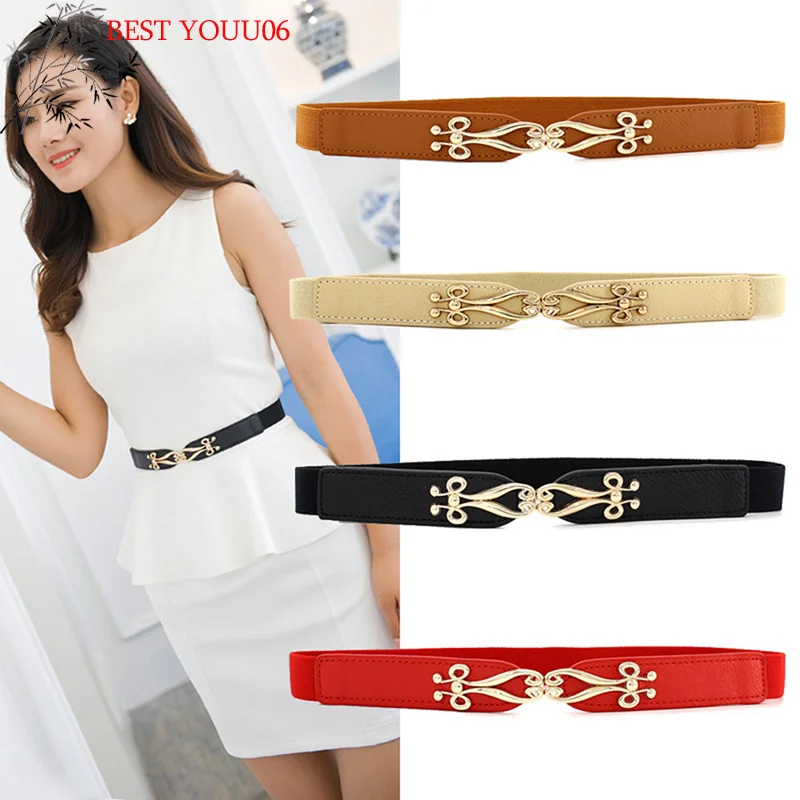 

Модный эластичный пояс с пряжкой для платья, женский аксессуар, тонкий универсальный эластичный пояс