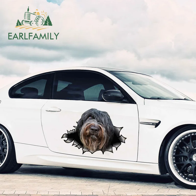 EARLFAMILY 43cm x 28.2cm Car Body Sticker Schapendoes Dog Torn Metal Decal 3D Reflective Sticker Car Wrap Dutch Sheepdog Decal