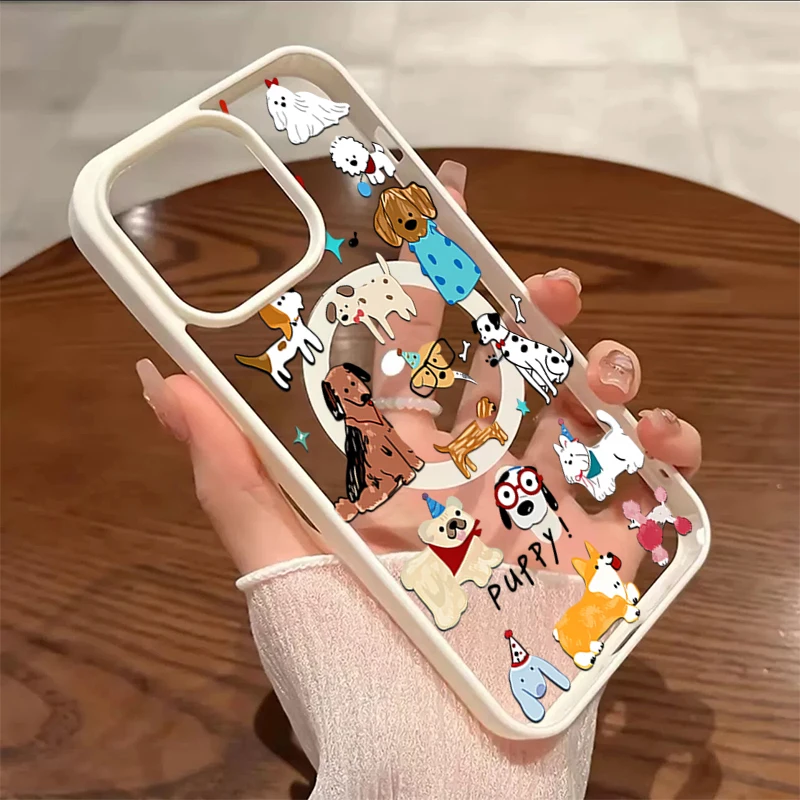 

Adorable Cartoon-Style Dachshund And Bulldog Design Magnetic Case For iPhone 17 16 15 14 11 13 12 Pro Max Plus 16E 17E Air Cover