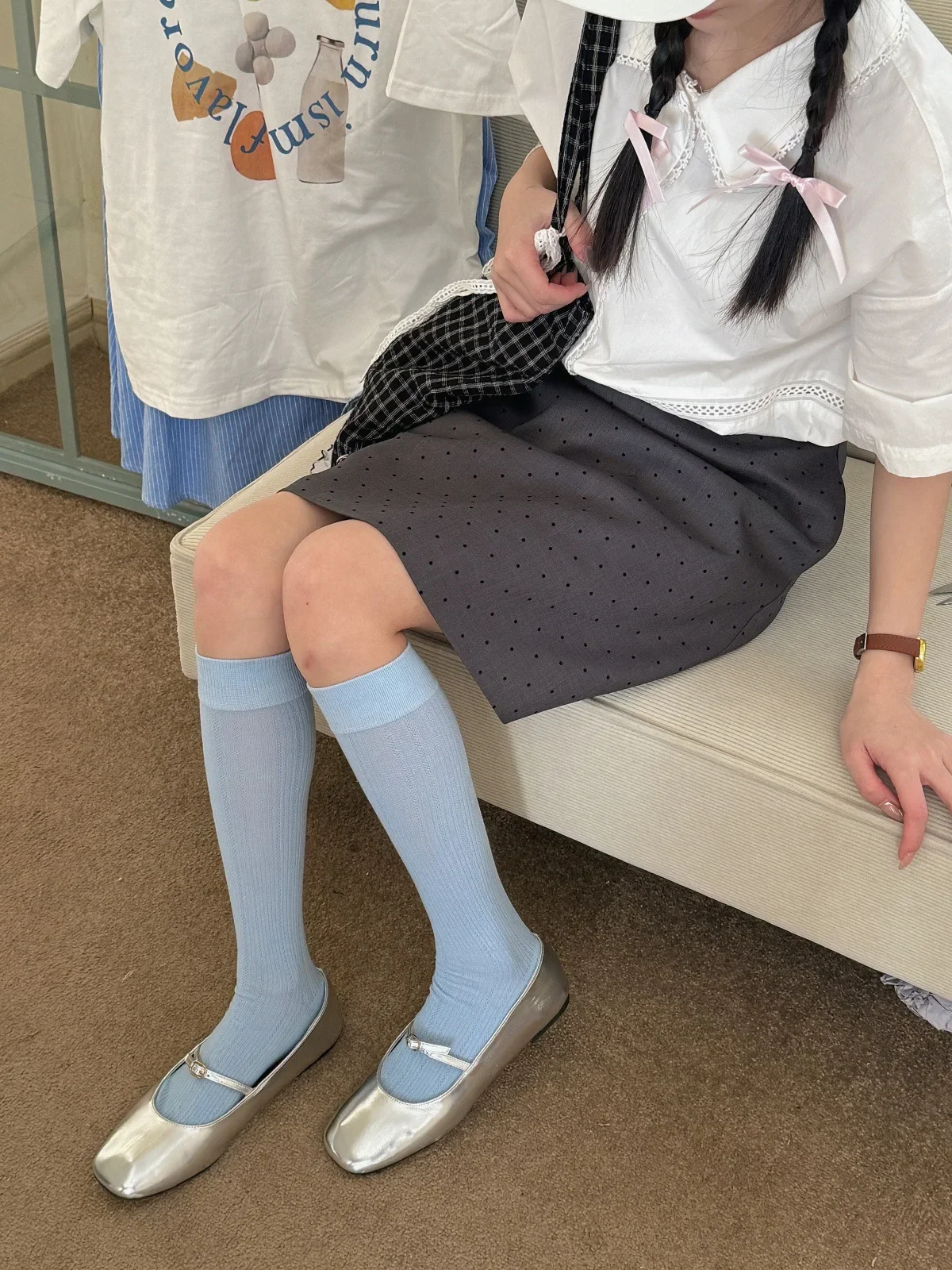 Mädchensocken Strümpfe Damen Baumwolle Dünn Atmungsaktiv JK Mädchen Kniestrümpfe Japanische Mode Einfarbige Lange Socken Damenstrümpfe – Detail 14