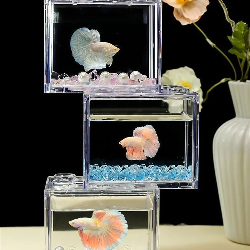 Acrylic Betta Fish Tank Modular Block Aquarium Home Desktop Landscape Table Decor For Fish Lovers Birthday Gift For Office Desk