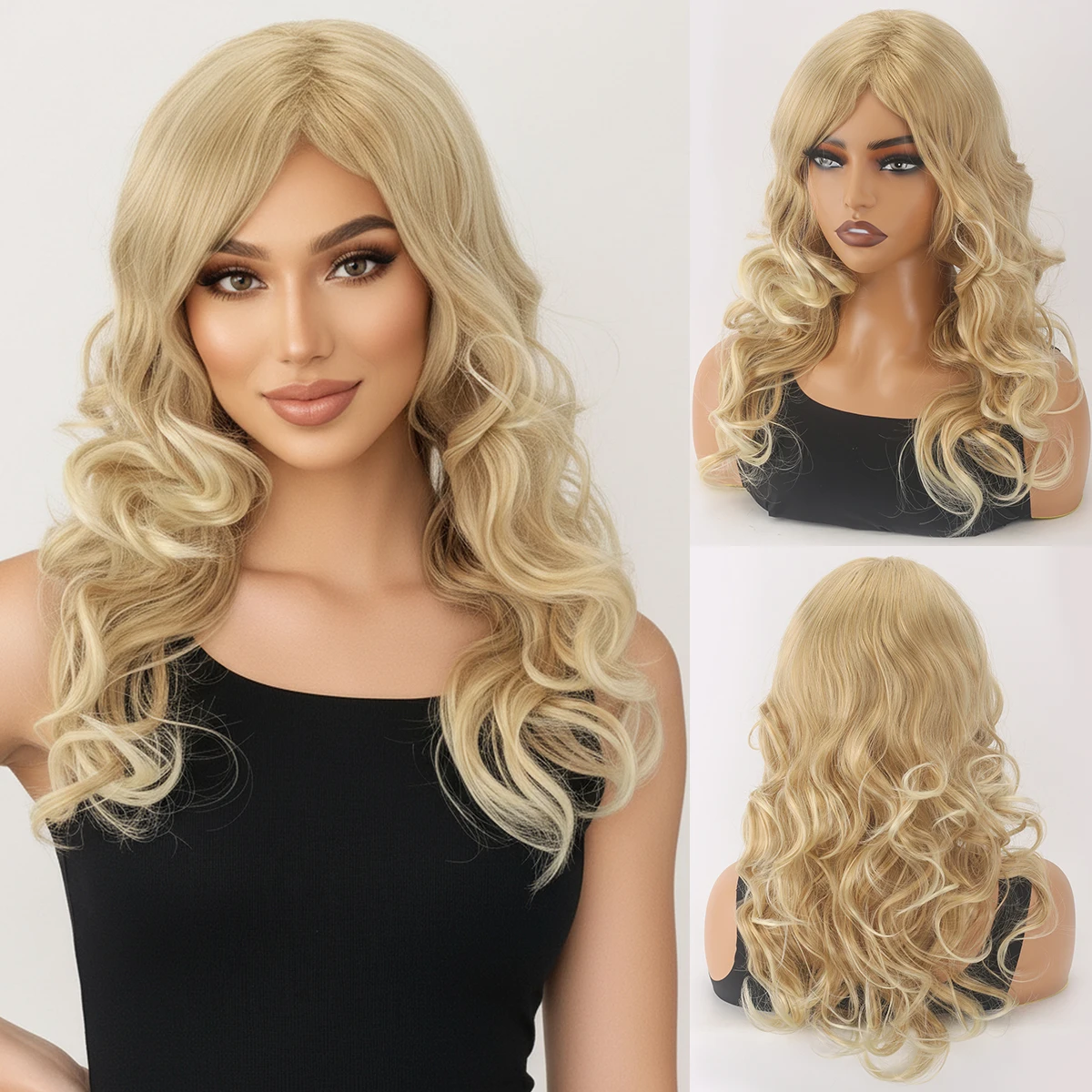 

Medium sized large wave long curly hair, daily light linen medium wave curly hair Synthetic fiber wig