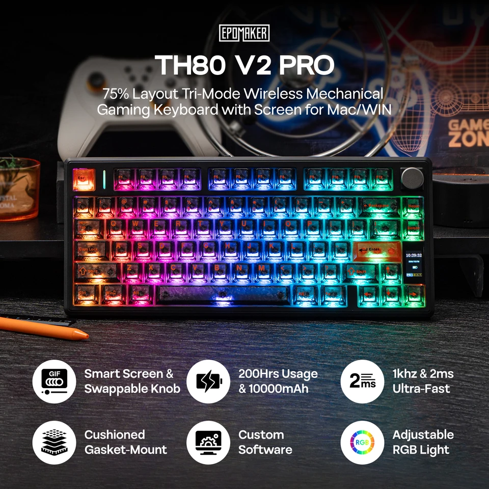 EPOMAKER TH80 V2 PRO 75% メカニカルキーボード 2.4G/Bluetooth USB