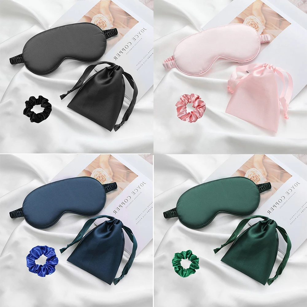 Silk Sleep Mask - Elastic Blackout Eye Mask,Light Blocking, Adjustable Strap With Portable storage bag and hairband