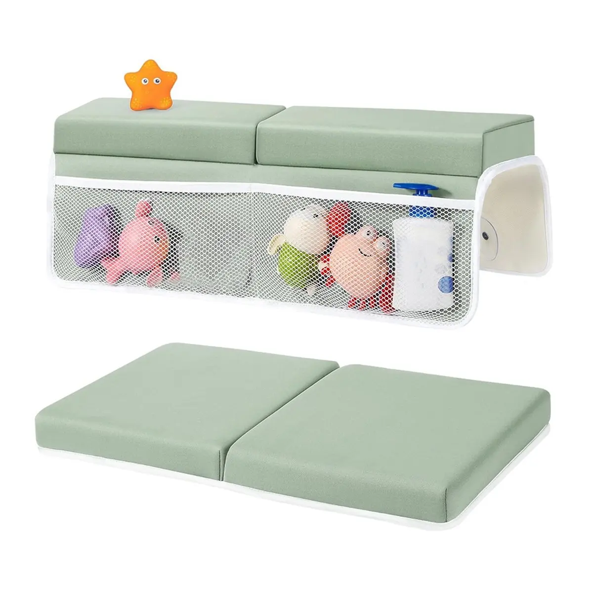 BAAQ Bath Kneeler and Elbow Rest Pad Set , Baby Bath Kneeler Pads, Anti-Slip Cozy Knee & Arm Support Bathtub Mat Green