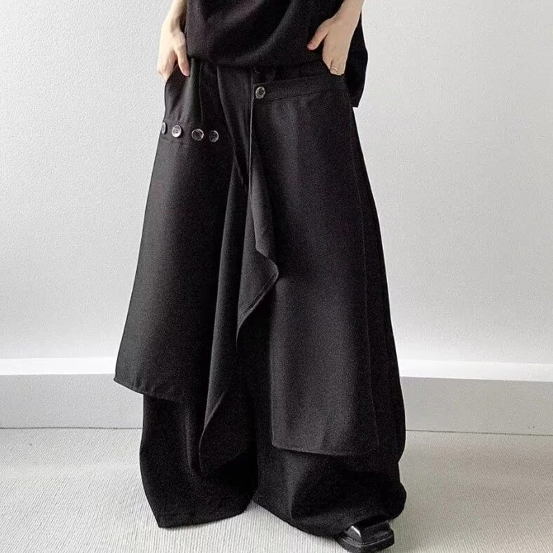Fashion Button Pockets Spliced Irregular Pants Women's Clothing Spring Summer New Loose Casual Asymmetrical Cropped Pants