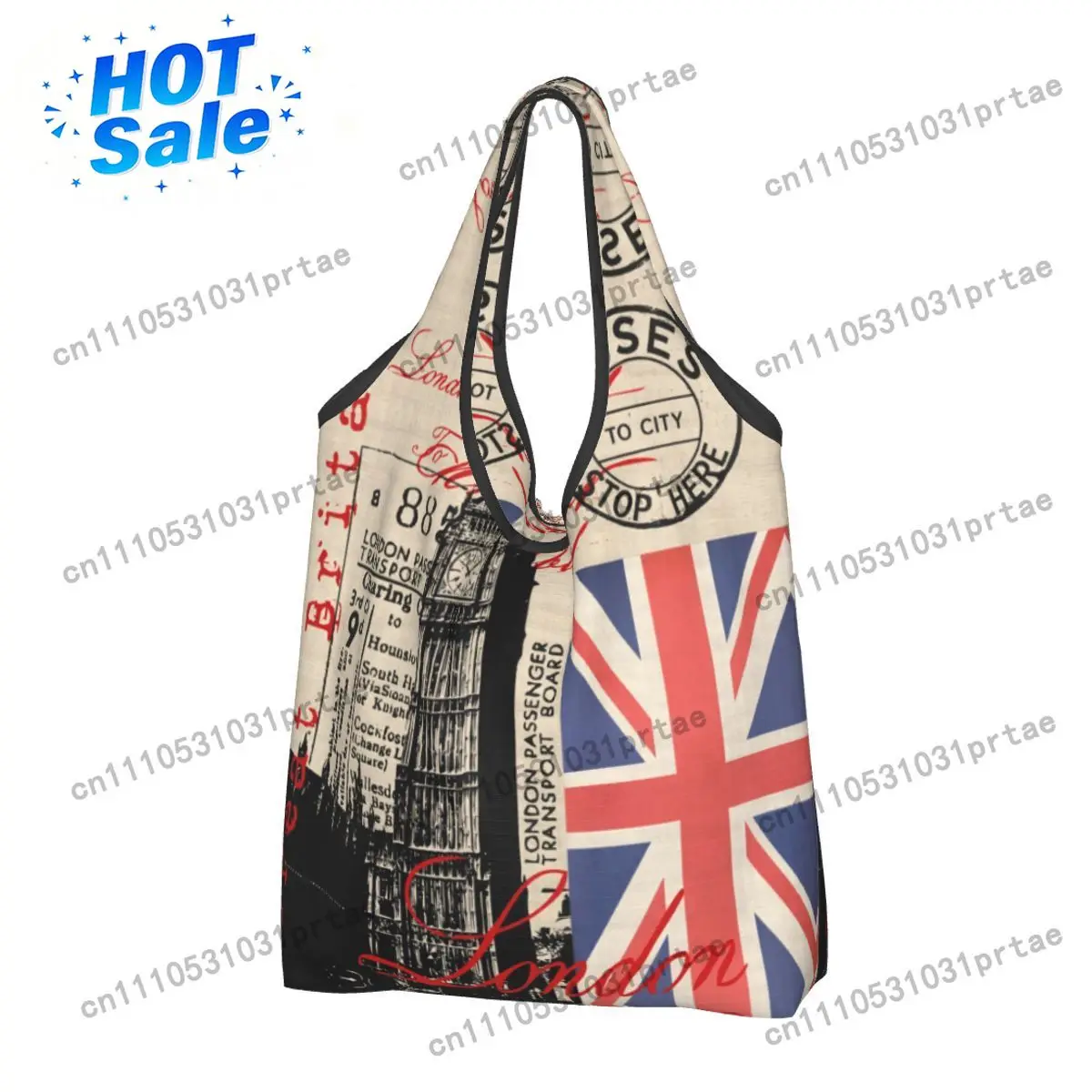 Custom Retro Vintage London Groceries Shopping Bag Funny Shopper Tote Shoulder Bag Big Capacity Portable UK British Flag Handbag