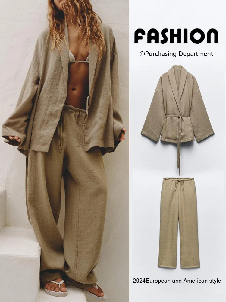 

Summer New Women's Faion Set High Quali Double-breasted Jaet 5427734 707 Pants 439423 707 Long Sve with Collar