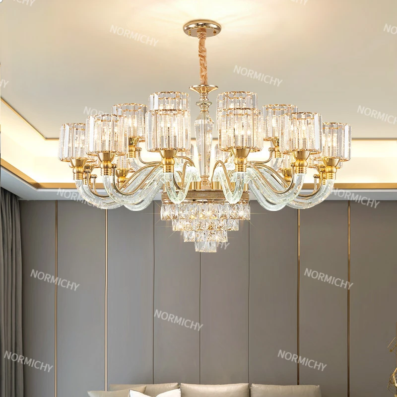 

European Style Living Room Hanging Lamp Modern Simple And Atmospheric Crystal Lamp Arm Emitting Light Luxurious Dining Room