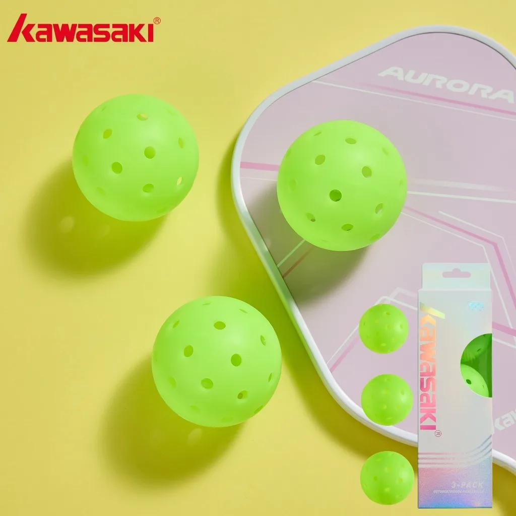 Kawasaki 3 Pickleball Balls Outdoor C-40 Fluorescent Green No Vibration Stable Bounce Super Durable Ball