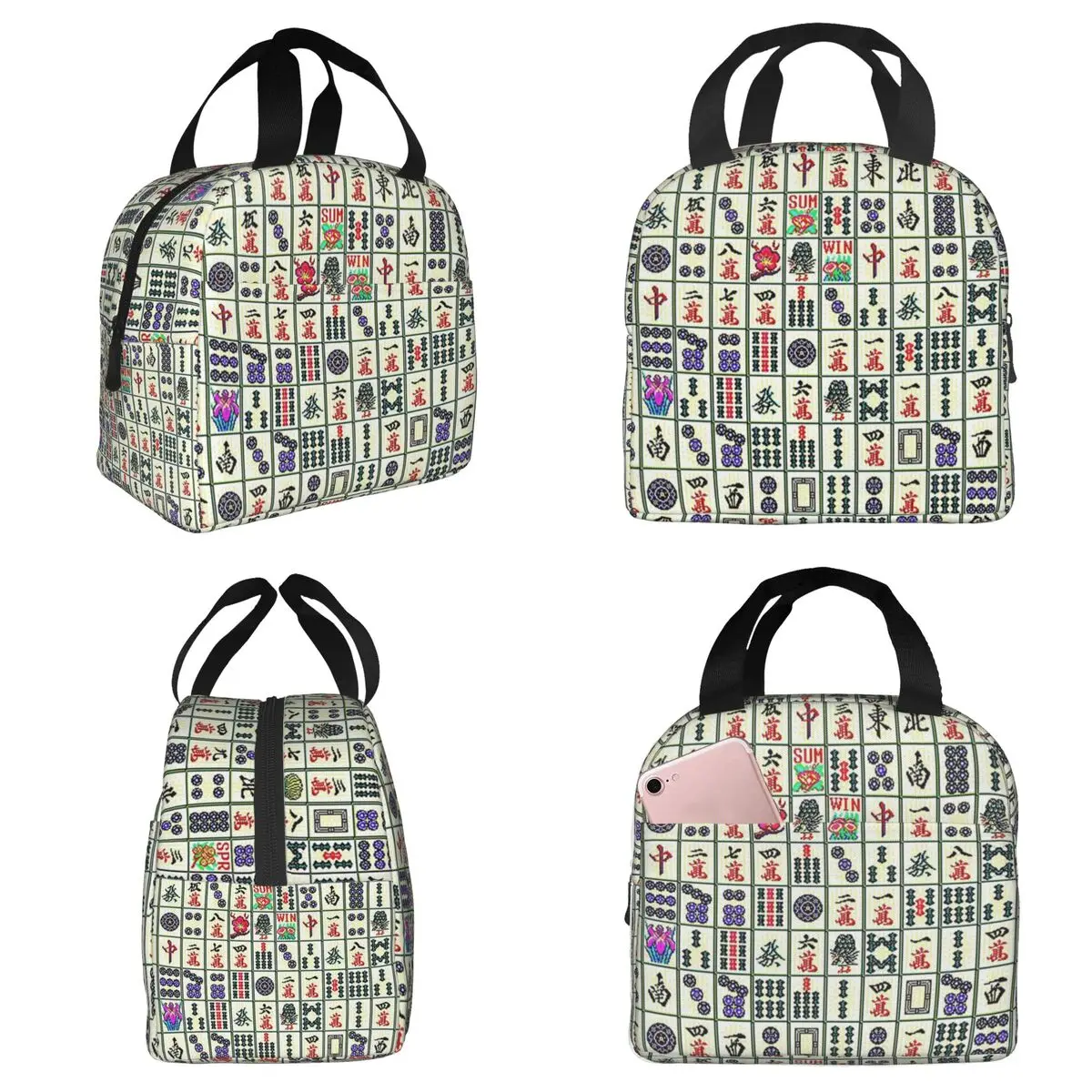 Mahjong Insulated Lunch Bag for Kids School Cooler Thermal Food Box Tote Leakproof Lunch Boxes Container
