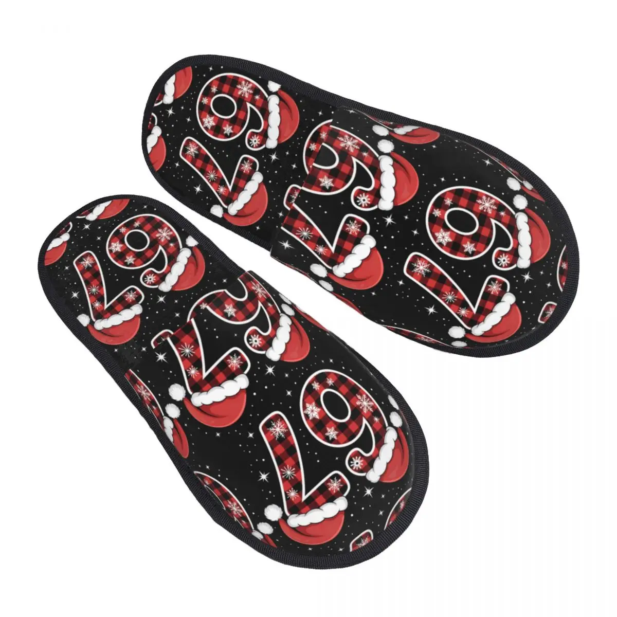 Christmas Number 67 Xmas Lights Santa Home Cotton Slippers Living Room Six Seven Soft Household Fur Slides Slippers Non-skid