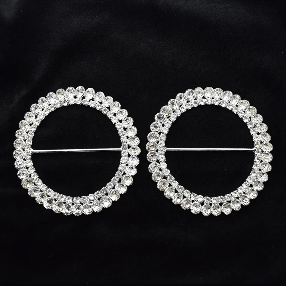 1Pcs 75*75mm Huge Silver Double Row Round Rhinestone Glass Buckle DIY Belt  Clothing Leather Shoes Diamond Decoration Accessorie