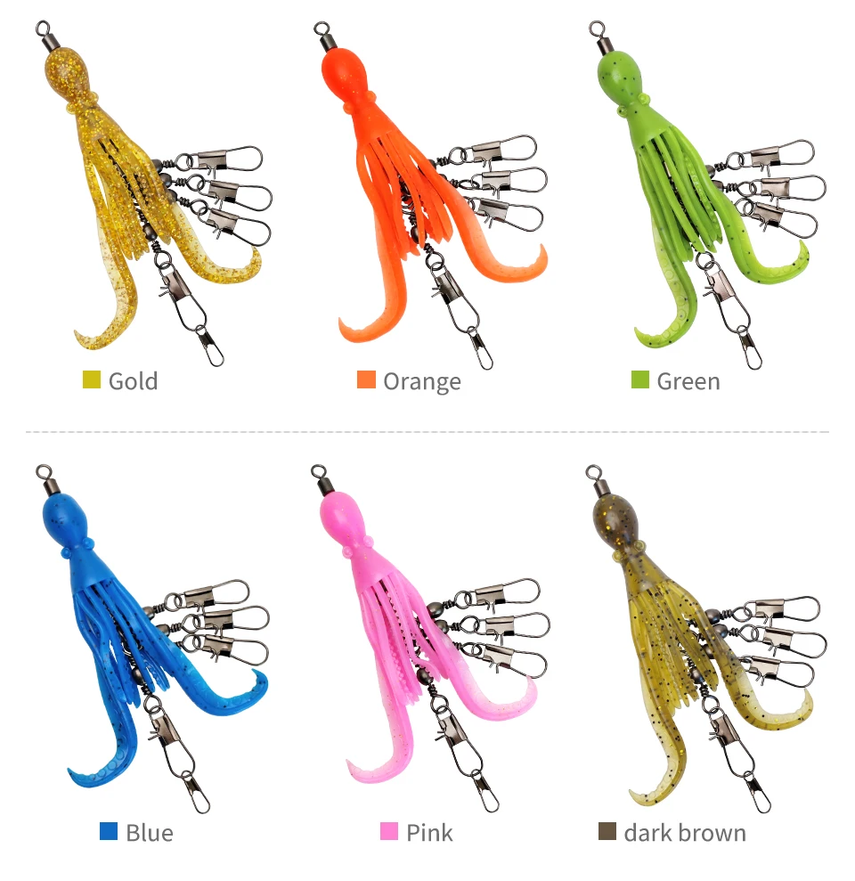 2 stücke Silikon Octopus Köder Angeln Stecker Pin Set Tintenfisch Jig Haken Wirbel Lager Roll Wirbel Solide Ring Tackle für angeln – Detail 7