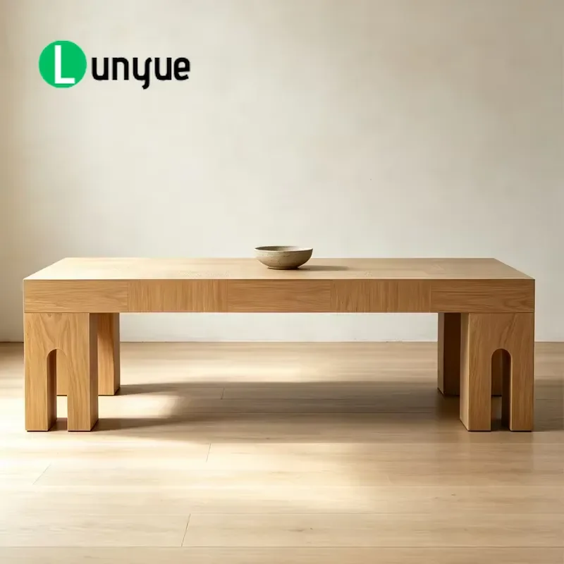 Modern Rectangular Oak Coffee Table Arched Hollow Legs Solid Wood Sculptural Center Table for Living Room Home Decor