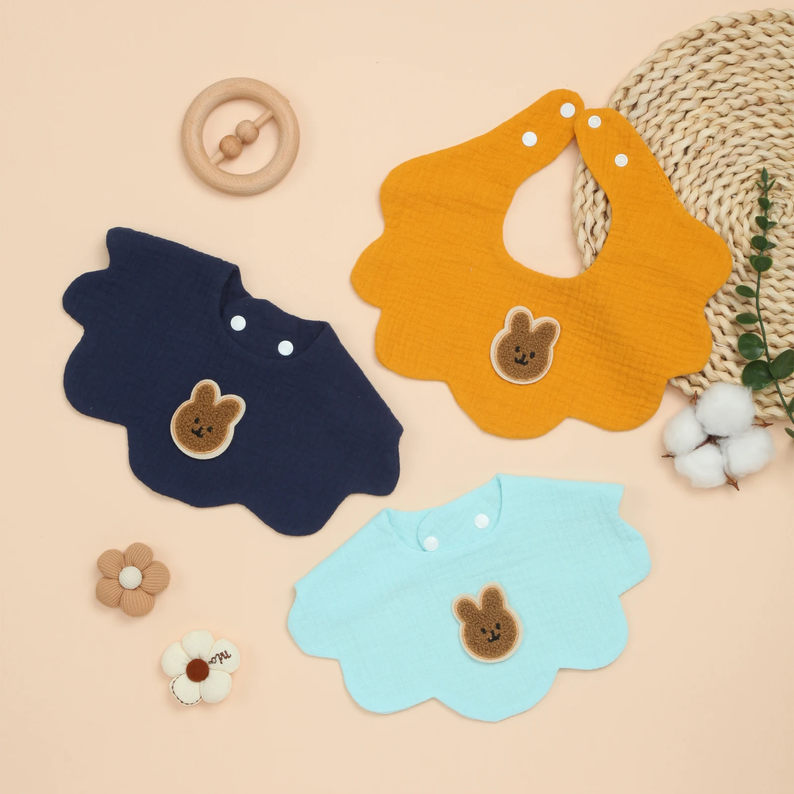 

3 Pack Solid Color Cotton Baby Bibs Soft Absorbent Bib for Drooling, Teething, Feeding