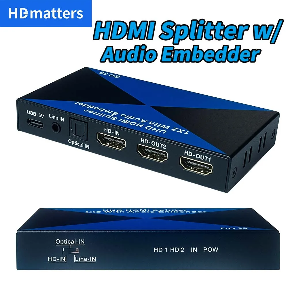 Splitter HDMI Audio Embedder Inserter 4K 60Hz HDMI 2.0 Audio Mixer 2-port HDMI Splitter With Audio Embedder Mixer Embedder
